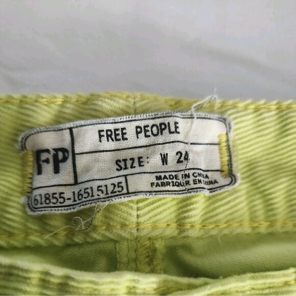 NWT ✿ FREE PEOPLE Ladies 24 Low Rise Skinny Corduroy Pants Neon Lime School - Picture 5 of 12